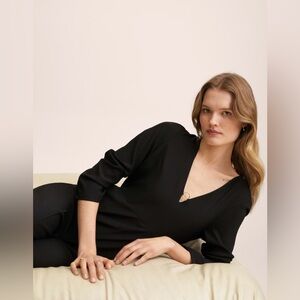Mango Black V-Neck Jumpsuit with Ring Detail